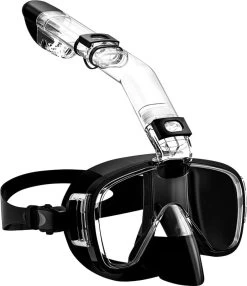 Nuvance - Snorkelmasker Incl Oordoppen - One Size Fits All - Duikmasker - Duikbril Met Snorkel - Snorkelset Voor Kinderen - Zwart