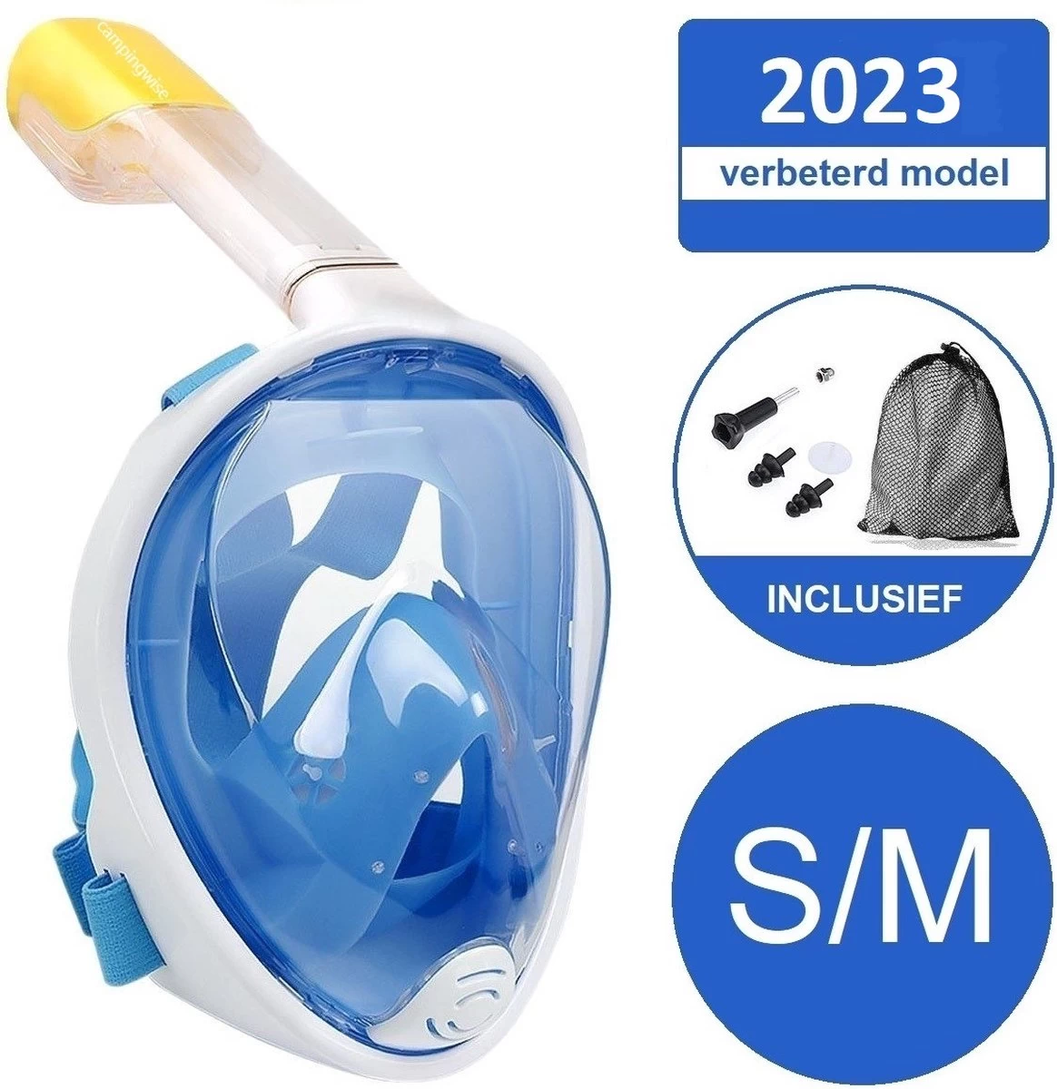 Campingwise Full Face Duikmasker - Snorkelmasker - Blauw - Maat S/M - Met Draagnet 3 Campingwise Full Face Duikmasker - Snorkelmasker - Blauw - Maat S/M - Met Draagnet