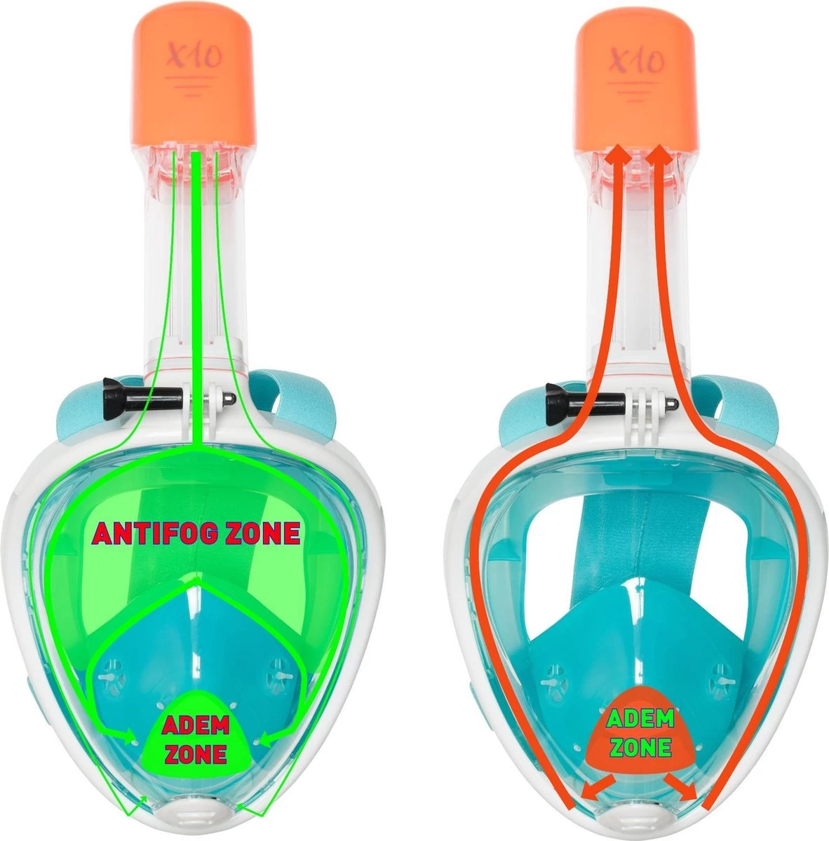 X10 Full Face Mask- Snorkelmasker - Volwassenen - Turquoise - S/M 4 X10 Full Face Mask- Snorkelmasker - Volwassenen - Turquoise - S/M - Afbeelding 2