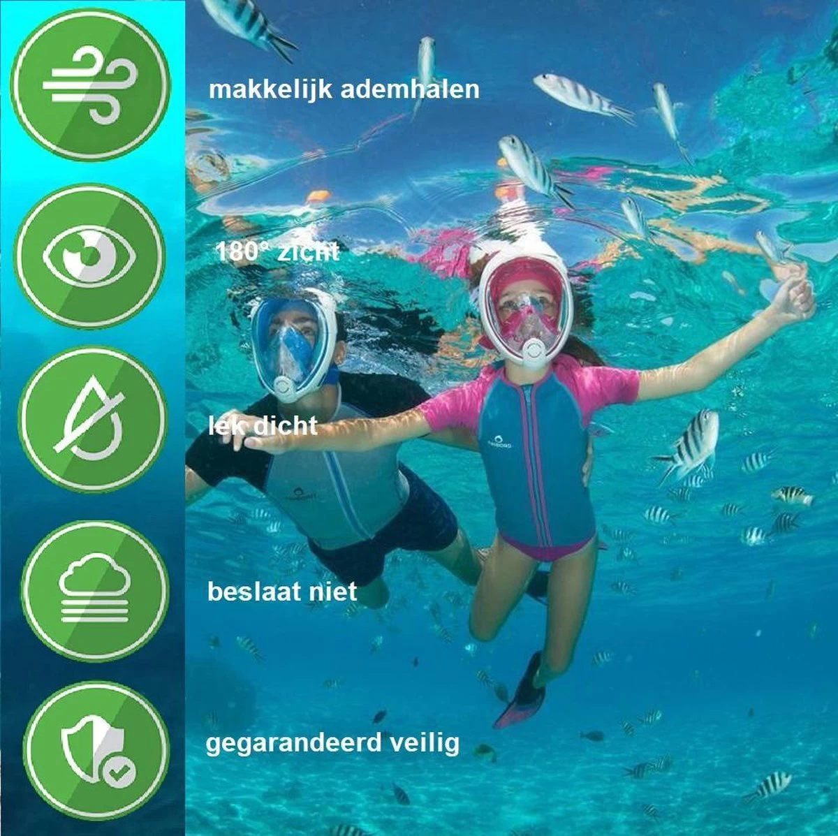 Campingwise Full Face Duikmasker - Snorkelmasker - Blauw - Maat S/M - Met Draagnet 9 Campingwise Full Face Duikmasker - Snorkelmasker - Blauw - Maat S/M - Met Draagnet - Afbeelding 7