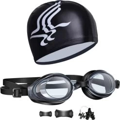 Cynergie - Zwem Accessoires - 6 Delig - Badmuts - Zwembril - Neusklem Zwemmen - Neusknijper - Duikbril - Met Opbergdoosje - Zwembrillen Volwassenen En Kinderen