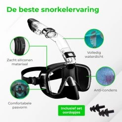 Nuvance - Snorkelmasker Incl Oordoppen - One Size Fits All - Duikmasker - Duikbril Met Snorkel - Snorkelset Voor Kinderen - Zwart -Speedo Winkel 1200x1200 121