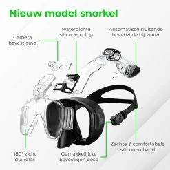 Nuvance - Snorkelmasker Incl Oordoppen - One Size Fits All - Duikmasker - Duikbril Met Snorkel - Snorkelset Voor Kinderen - Zwart -Speedo Winkel 1200x1200 123