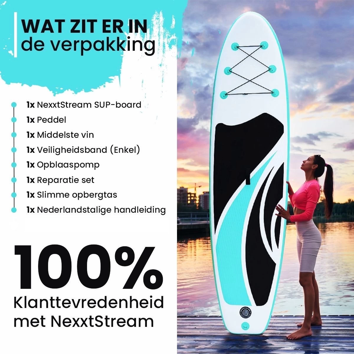NexxtStream SUP Board - Opblaasbaar Paddle Board - Stand Up Paddle Boards - Opvouwbaar - Incl. Opbergtas - 320 X 81 CM - Groen 11 NexxtStream SUP Board - Opblaasbaar Paddle Board - Stand Up Paddle Boards - Opvouwbaar - Incl. Opbergtas - 320 X 81 CM - Groen - Afbeelding 9