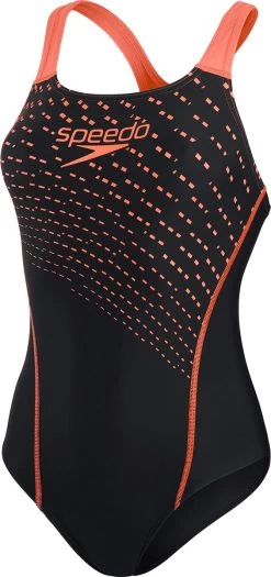 Speedo Medley Logo 1 Piece Dames - Zwart / Rood - Maat 42